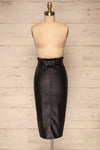 Alimos Black Faux Leather Midi Skirt | La petite garçonne front view