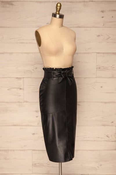 Alimos Black Faux Leather Midi Skirt | La petite garçonne side view