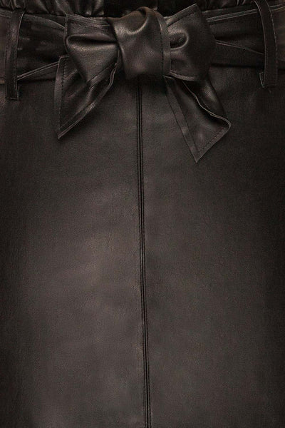 Alimos Black Faux Leather Midi Skirt | La petite garçonne fabric