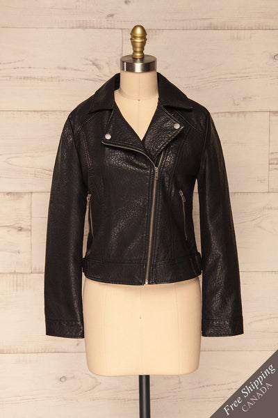 Almada Black Faux Leather Motorcycle Jacket | FRONT VIEW | La Petite Garçonne