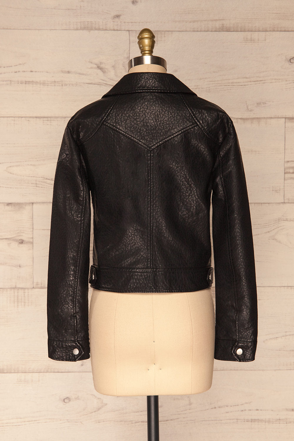  Almada Black Faux Leather Motorcycle Jacket | BACK VIEW | La Petite Garçonne