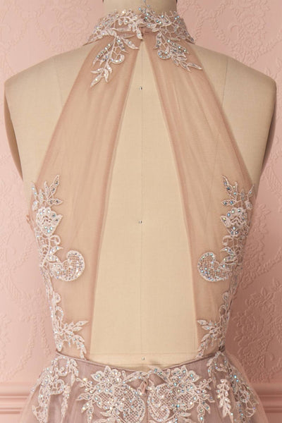 Almedia Dusty Mauve Embroidered & Crystals Halter Gown | Boutique 1861