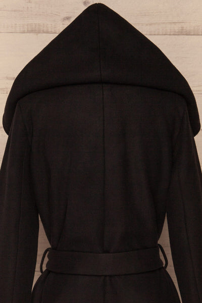 Almeirim Black Felt Trench Coat | La Petite Garçonne back hood close-up