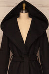 Almeirim Black Felt Trench Coat | La Petite Garçonne front hood close-up