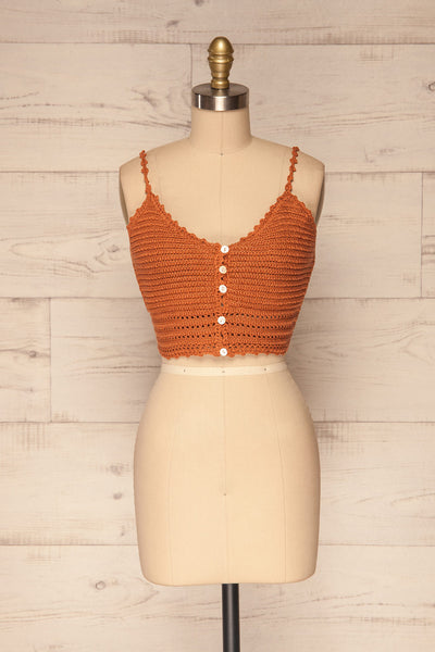 Almelo Rust Orange Crocheted Crop Top | La Petite Garçonne front view