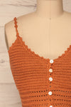Almelo Rust Orange Crocheted Crop Top | La Petite Garçonne front close-up