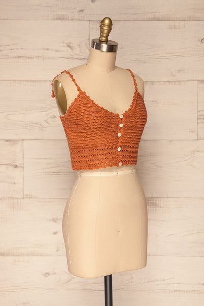 Almelo Rust Orange Crocheted Crop Top | La Petite Garçonne side view
