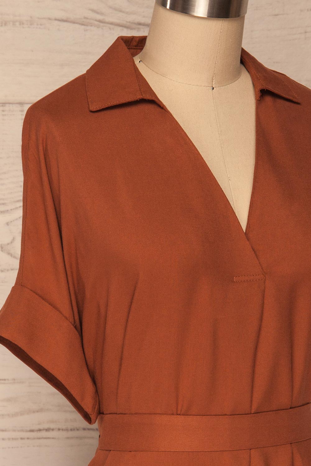 Aloja Rust Orange Short Tunic Shirt Dress side close up | La Petite Garçonne
