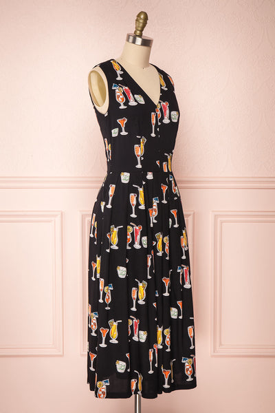 Alyosha Black Cocktail Pattern Pleated A-Line Dress | Boutique 1861 3