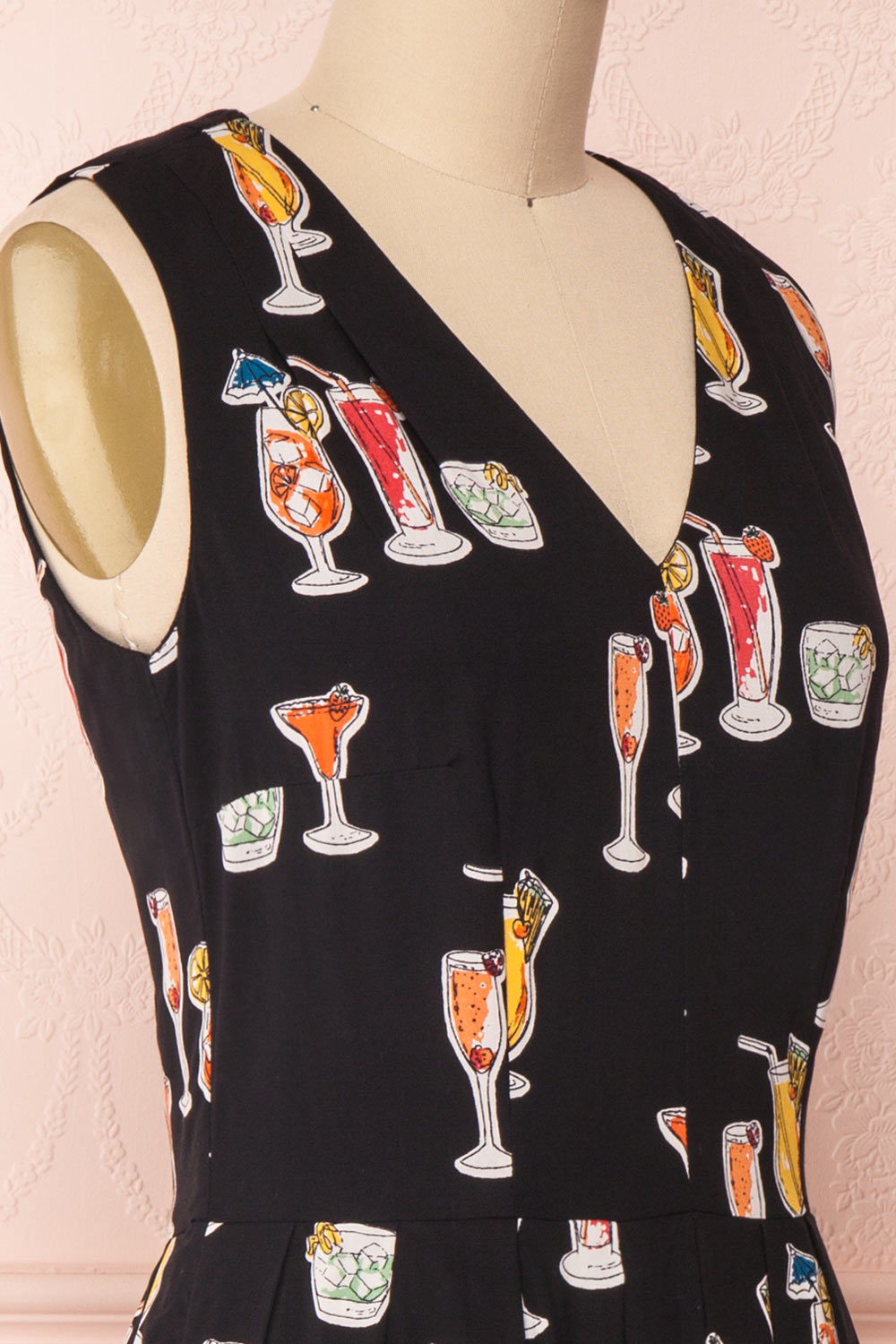 Alyosha Black Cocktail Pattern Pleated A-Line Dress | Boutique 1861 4