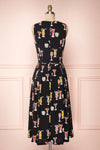 Alyosha Black Cocktail Pattern Pleated A-Line Dress | Boutique 1861 5