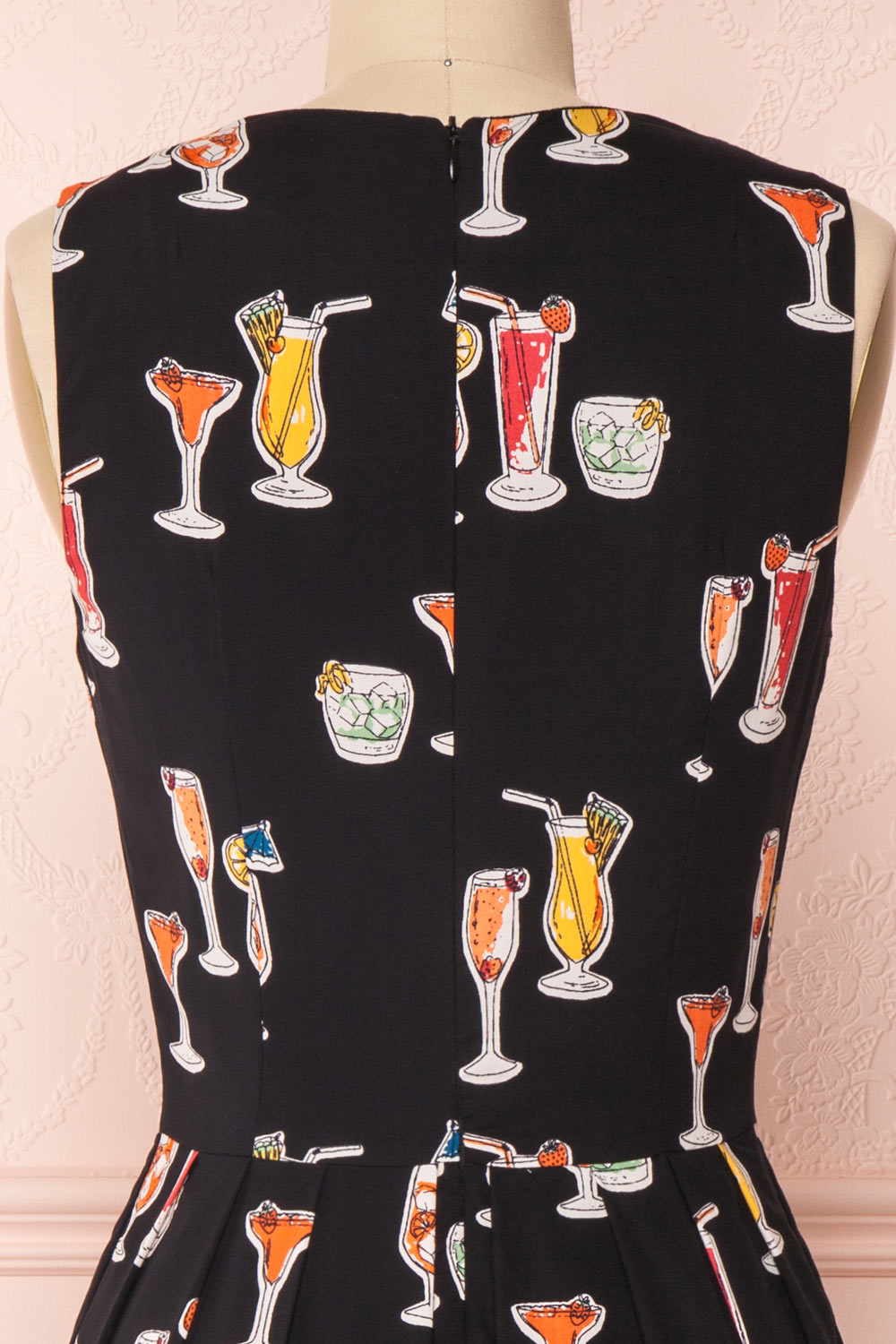 Alyosha Black Cocktail Pattern Pleated A-Line Dress | Boutique 1861 6