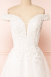 Amalia White Off-Shoulder A-Line Bridal Dress | Boudoir 1861 front close-up