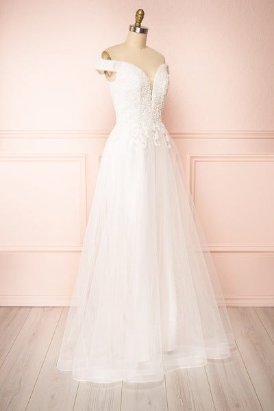 Amalia White Off-Shoulder A-Line Bridal Dress | Boudoir 1861 side view