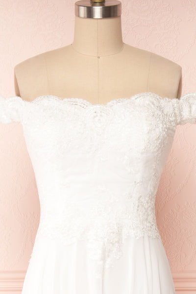 Amanda White Off-Shoulder Maxi Bridal Dress | Boudoir 1861 front close up