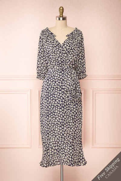 Amaya Floral Half Sleeve Faux-Wrap Maxi Dress | Boutique 1861 front view
