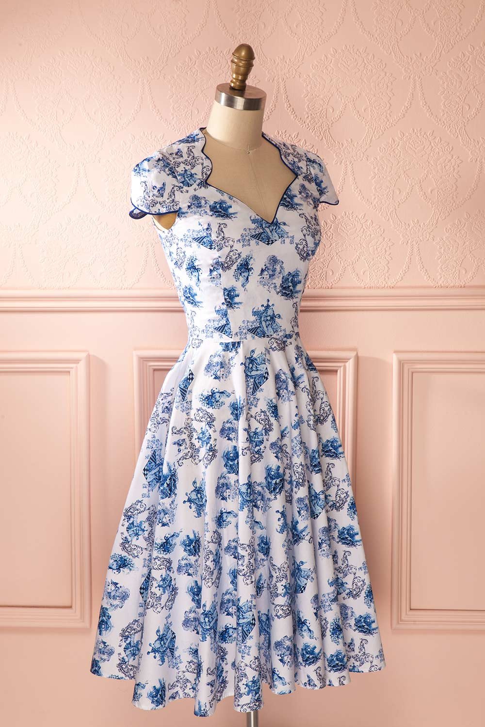 Ambroise - Blue and white print retro midi dress