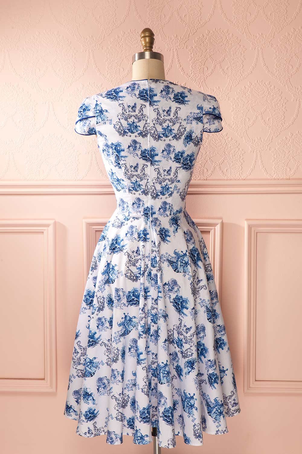 Ambroise - Blue and white print retro midi dress