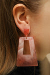 Amica Pink Marbled Pendant Earrings | La Petite Garçonne on model