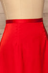 Amiens Red Midi Satin Skirt | Jupe | La Petite Garçonne side close-up