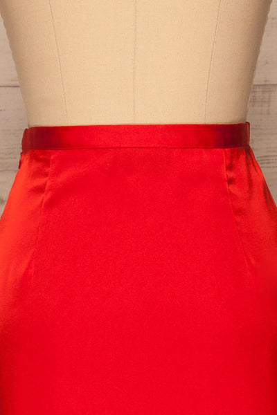 Amiens Red Midi Satin Skirt | Jupe | La Petite Garçonne back close-up
