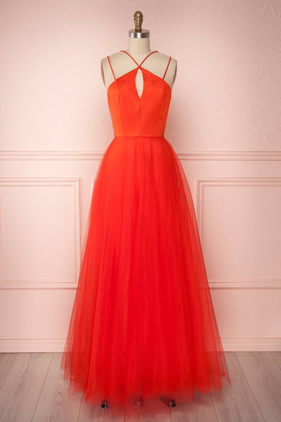 Anahis Sunset Red Tulle & Silk Maxi A-Line Dress | Boudoir 1861