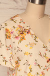 Anapa Beige Floral V-Neck T-Shirt | La petite garçonne side close up