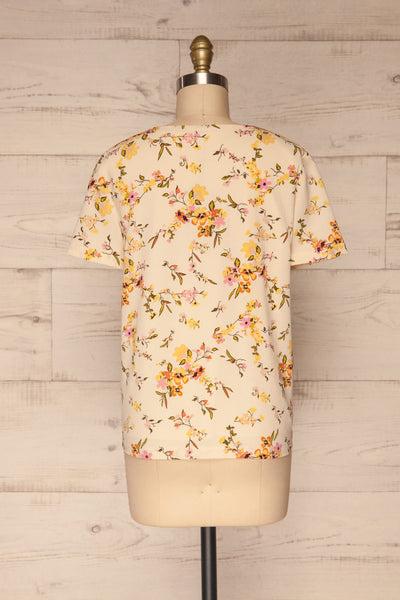 Anapa Beige Floral V-Neck T-Shirt | La petite garçonne back view