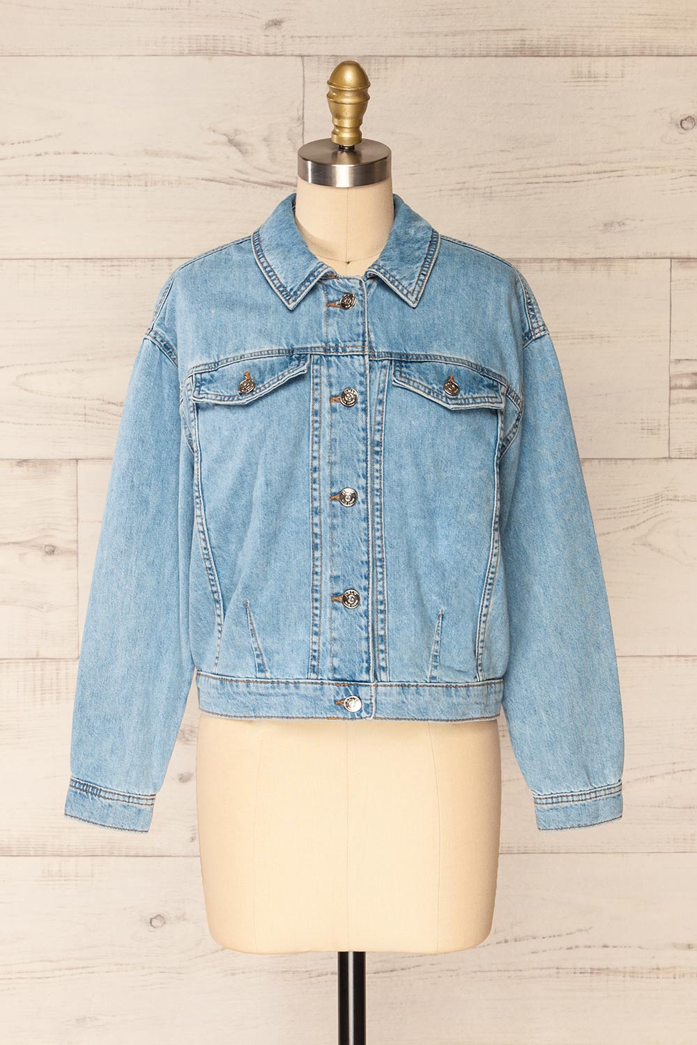 Andartikon Light Blue Denim Jacket | La petite garçonne front closed view