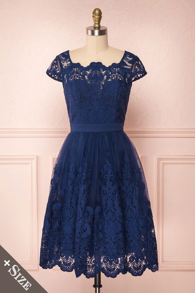 Andela Navy Blue Lace A-Line Cocktail Dress | Boutique 1861