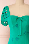 Andreia Turquoise Openwork Short Dress | Boutique 1861 front close-up