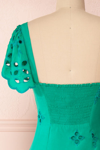 Andreia Turquoise Openwork Short Dress | Boutique 1861 back close-up