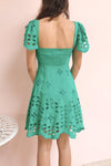 Andreia Turquoise Openwork Short Dress | Boutique 1861 model back