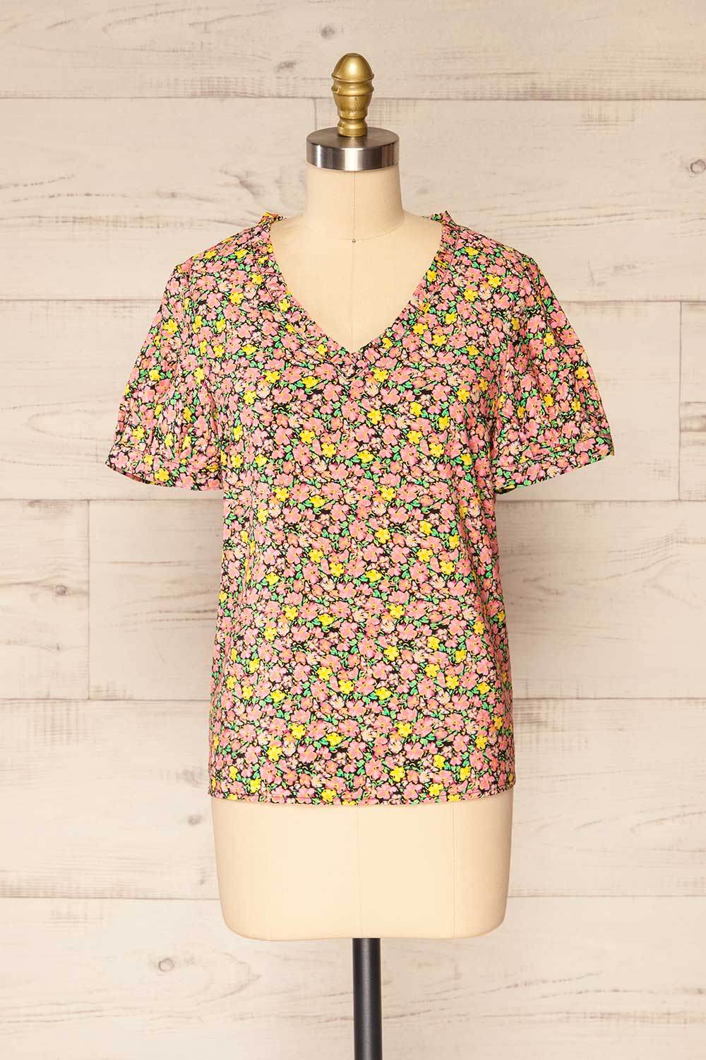 Anemokhori Floral V-Neck T-Shirt | La petite garçonne  plus