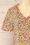 Anemokhori Floral V-Neck T-Shirt | La petite garçonne  front close-up