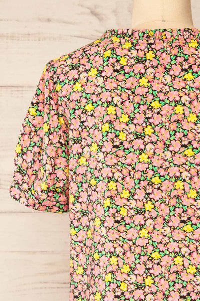 Anemokhori Floral V-Neck T-Shirt | La petite garçonne  back close-up