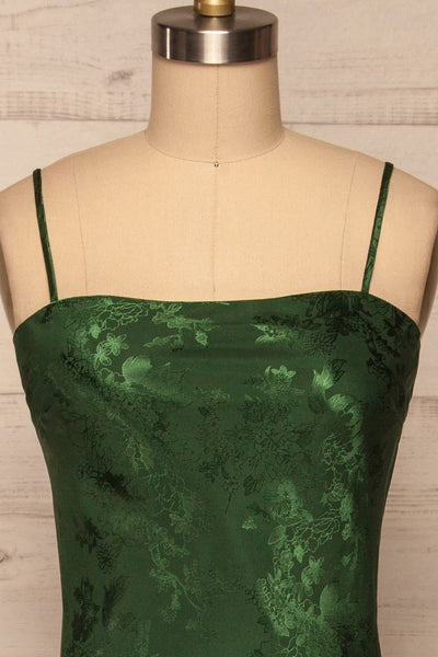 Anemone Green Satin Dress | Robe Verte front close up | La Petite Garçonne