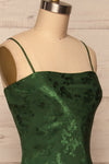 Anemone Green Satin Dress | Robe Verte side close up | La Petite Garçonne