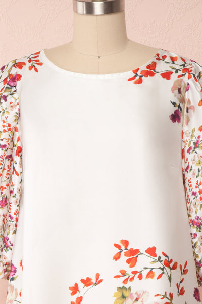 Angelica White Floral Puffy Sleeve Dress | Boutique 1861 front close up