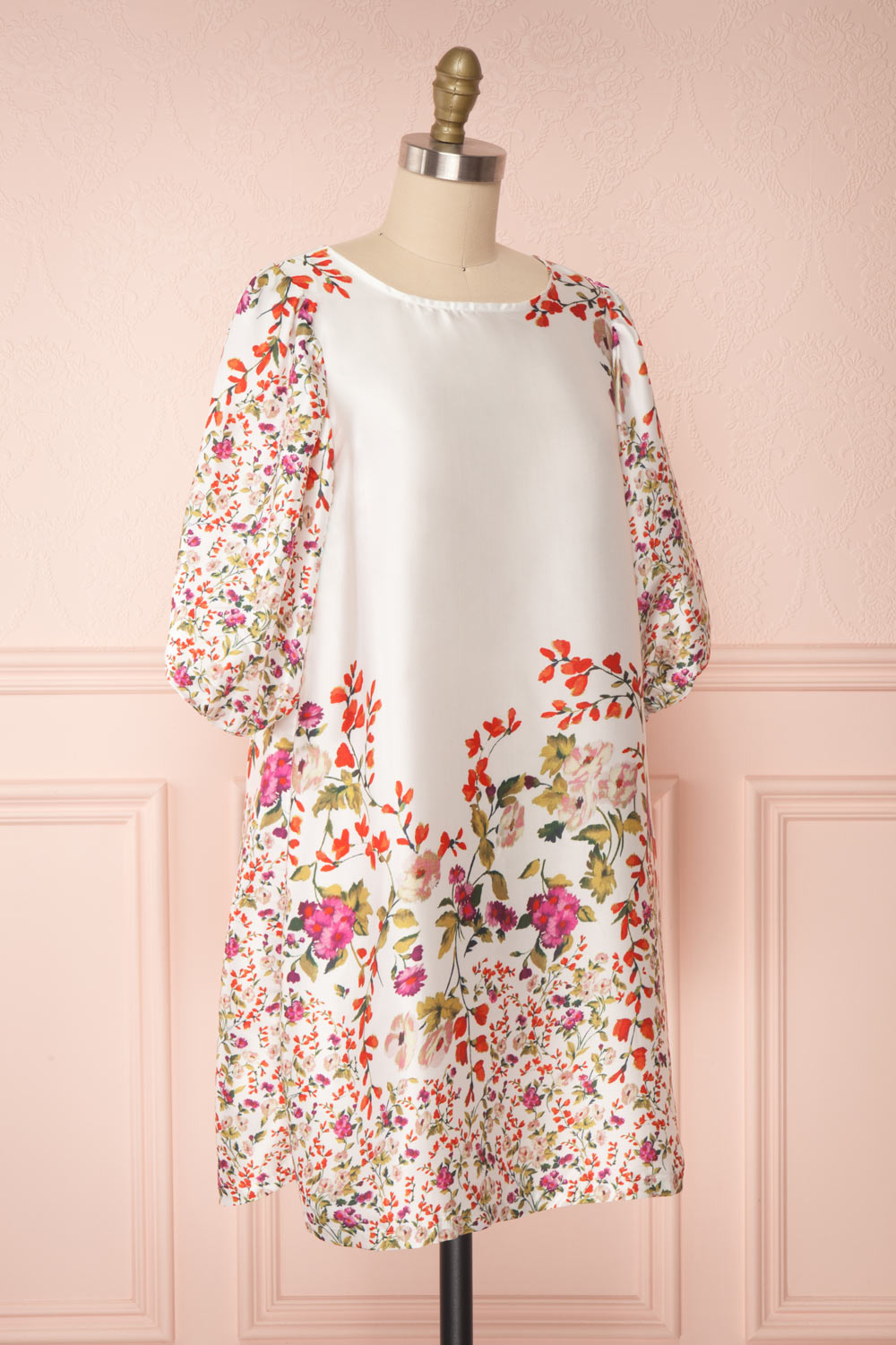 Angelica White Floral Puffy Sleeve Dress | Boutique 1861 side view