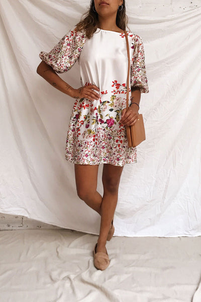 Angelica White Floral Puffy Sleeve Dress | Boutique 1861 model look