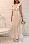 Angeline White Maxi Openwork Bridal Dress | Boudoir 1861 on model