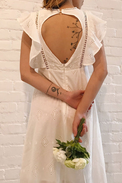Angeline White Maxi Openwork Bridal Dress | Boudoir 1861 model back 2