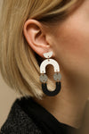 Angri Winter Black, White & Grey Pendant Earrings | La Petite Garçonne on blond model