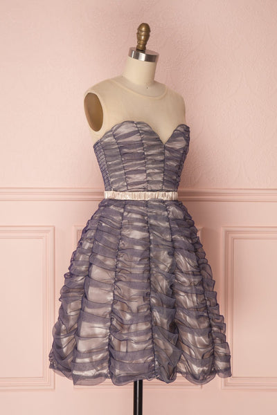 Anisa Navy Blue & Cream Pleated Tulle A-Line Dress | Boutique 1861 3