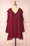 Anisha Burgundy Wide Long Sleeve Dress w/ Frills | Boutique 1861 front view