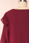 Anisha Burgundy Wide Long Sleeve Dress w/ Frills | Boutique 1861 back close up