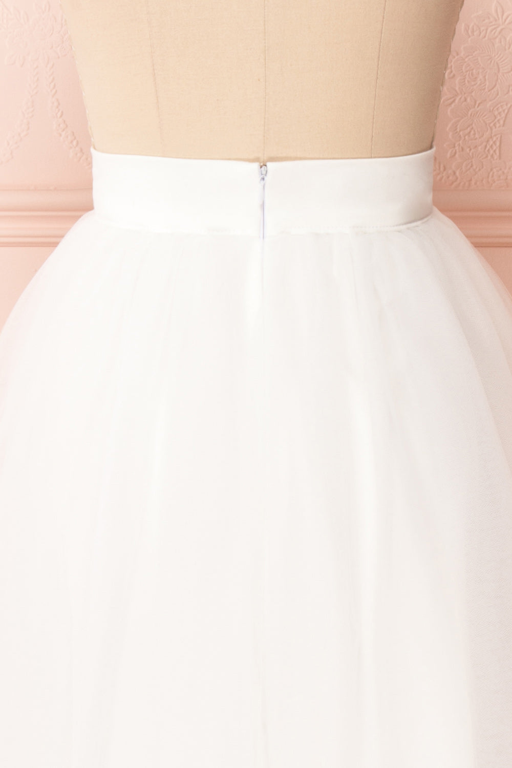 Anitia Ivory Tulle Midi A-Line Skirt | BACK CLOSE UP | Boutique 1861