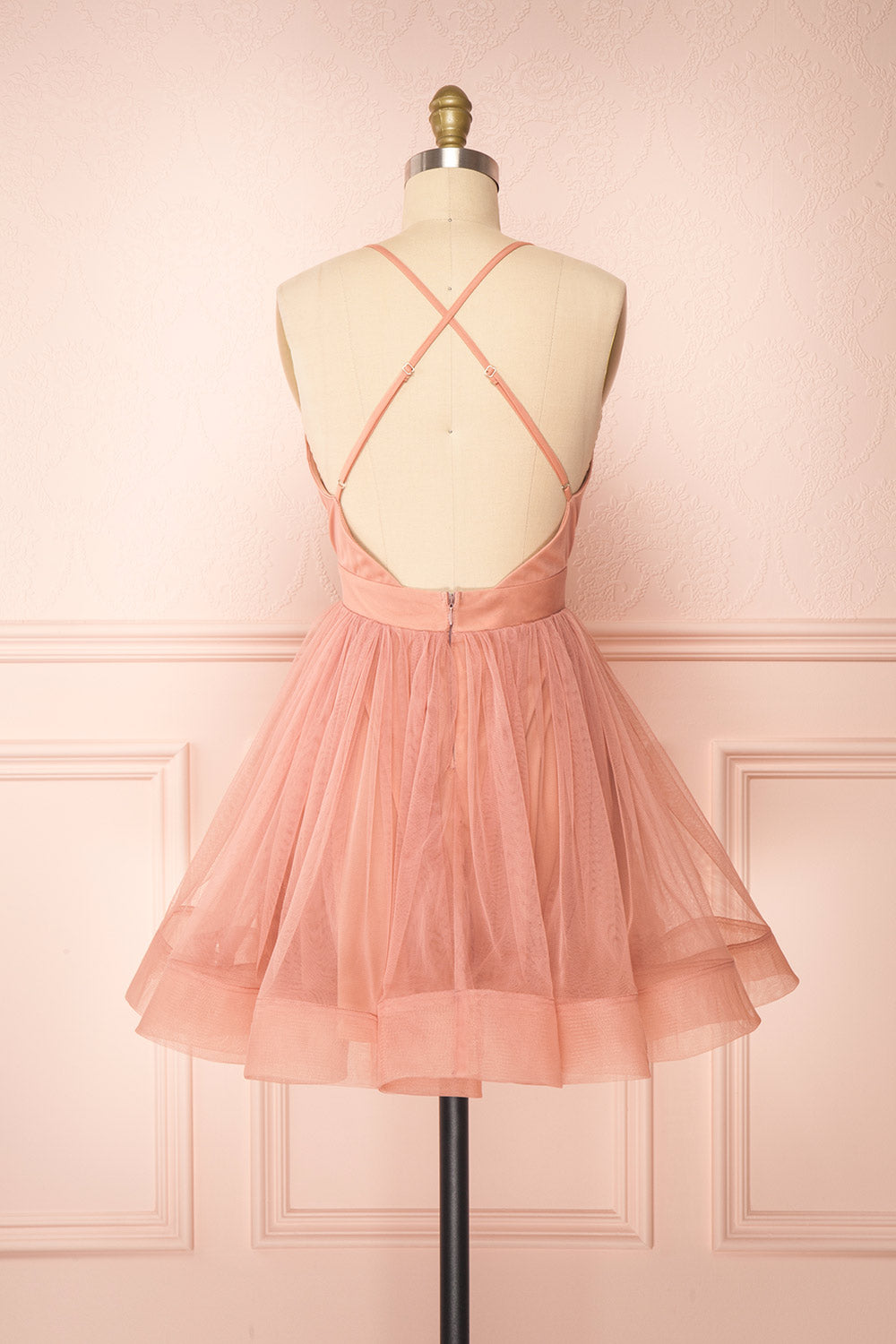 Anjali Blush Pink Short Flared Tulle Dress | Boutique 1861 back view 