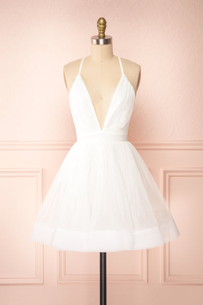 Anjali White Short Flared Tulle Dress | Boutique 1861 front view